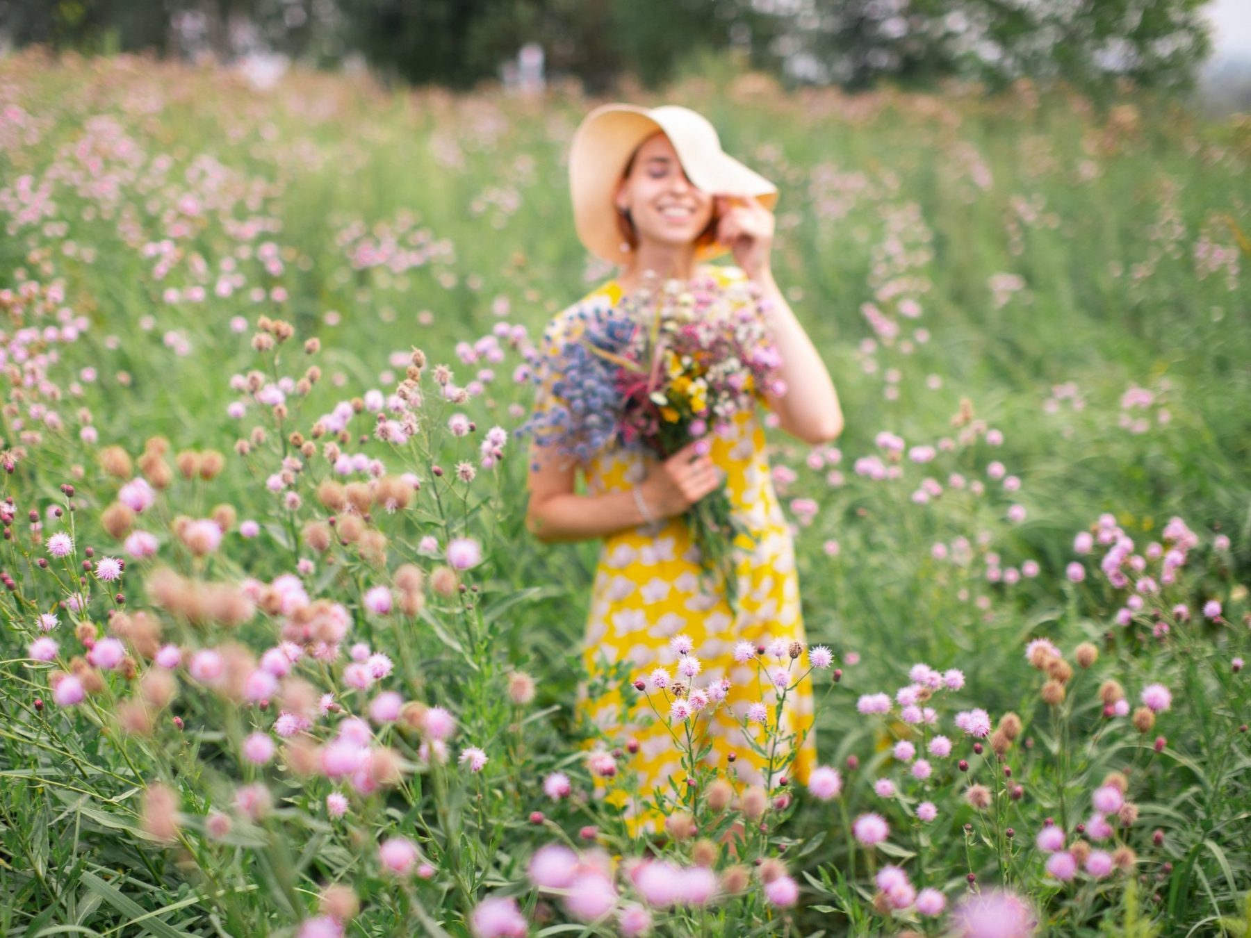 Woman picking flowers as a meditation