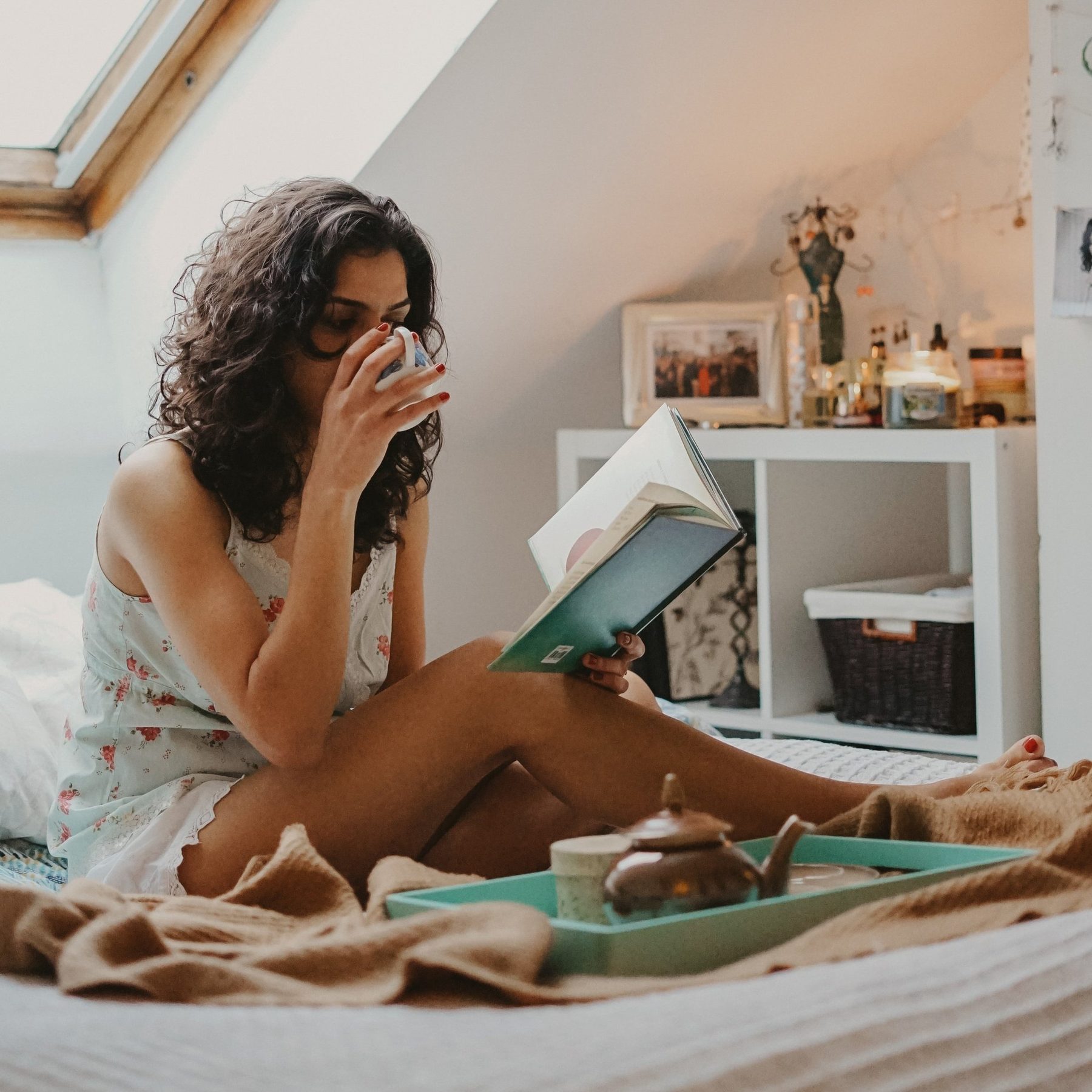 Woman practicing self-care habits
